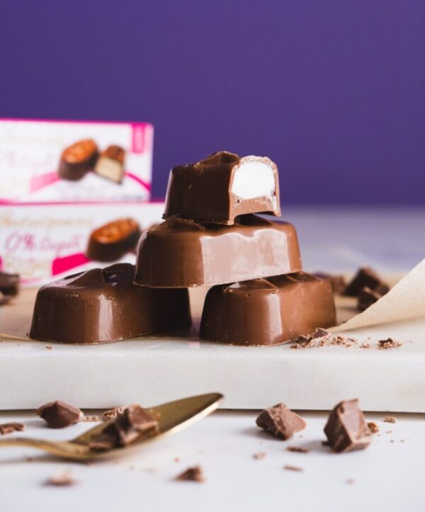 sugar free cutie pie bars covered in milk choc