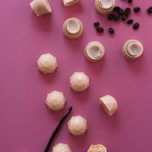 White chocolate with pink background for Valentine's Day