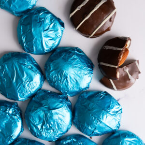 Marzipan sugar-free chocolate wrapped in blue foil