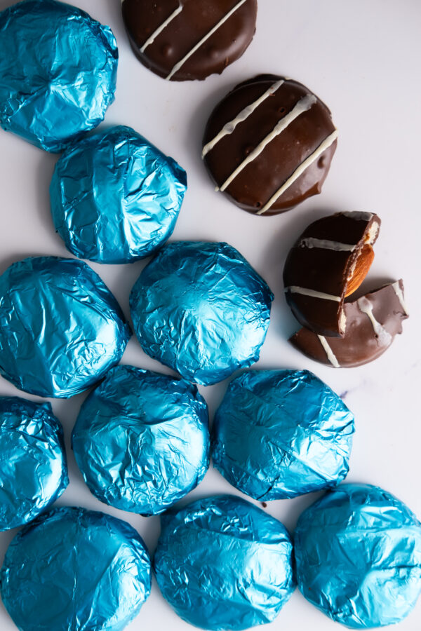 Marzipan sugar-free chocolate wrapped in blue foil